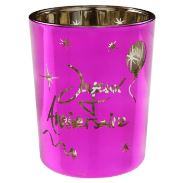 Lot de 2 Photophores Joyeux Anniversaire fuschia