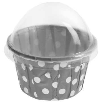 Lot de 6 cupcakes gris à pois avec couvercle