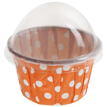 Lot de 6 cupcakes orange à pois avec couvercle