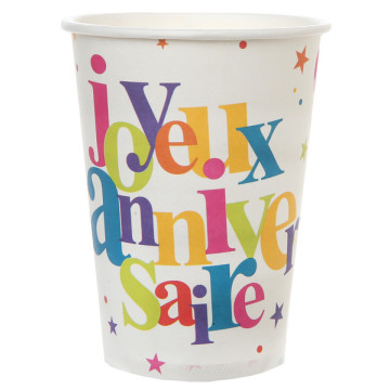 Lot de 10 gobelets Joyeux Anniversaire Festif en carton 7,8 x 9,7 cm