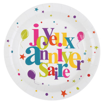 Lot de 10 assiettes Joyeux Anniversaire Festif en carton