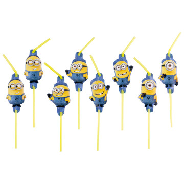 Lot de 8 Pailles flexibles Minions 24 cm