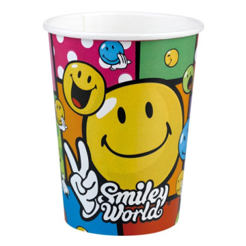 Lot de 8 gobelets jetables Smiley Comic en carton 26,6 cl