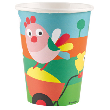Lot de 8 gobelets jetables Ferme en carton 26,6 cl