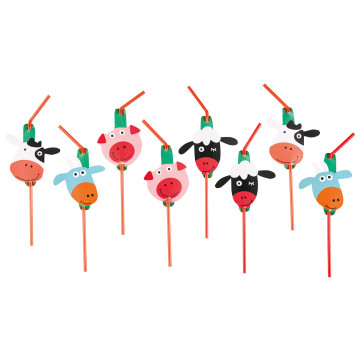 Lot de 8 Pailles flexibles Ferme 24 cm