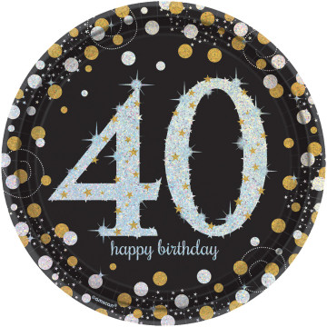 Lot de 8 assiettes jetables Sparkling Celebration 40 ans en carton D 23 cm