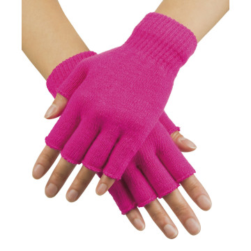 Mitaines rose fluo en tricot