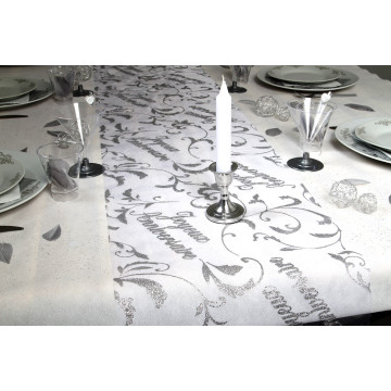 Chemin de table joyeux anniversaire argent 0.28 x 5 m