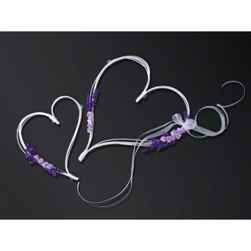 Set de 2 cœurs rotin violet + fleurs