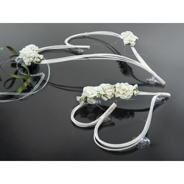 Set de 2 cœurs rotin ivoire + fleurs