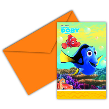 Lot de 6 cartes invitation Dory avec enveloppes
