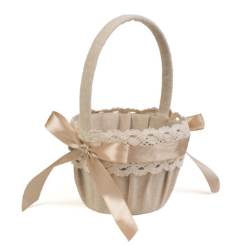 Panier avec anse en lin beige 13 x 9 x 10 cm