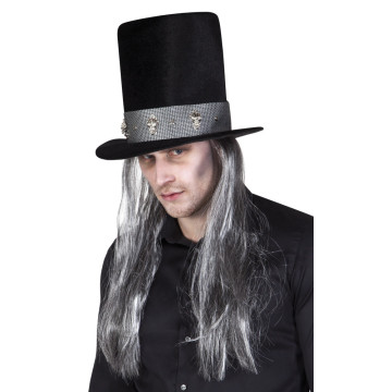 Chapeau Fossoyeur Nathan Halloween noir cheveux gris