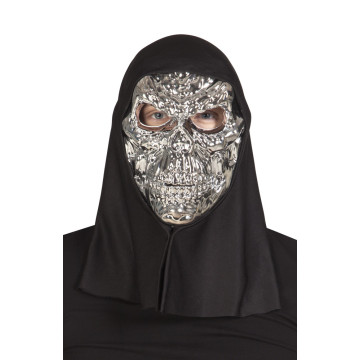 Masque tête de mort argentée+capuche Halloween