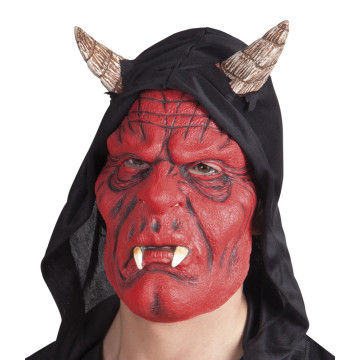 Masque diable rouge avec capuche en latex Halloween