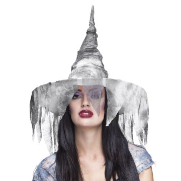 Chapeau de sorcière Zolla avec voile déchiré Halloween