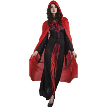 Cape de vampire rouge avec capuche Halloween adulte 180 cm