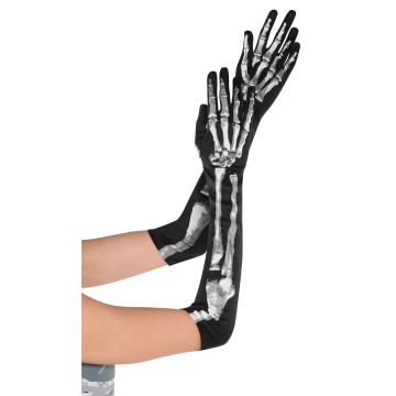 Lot de 2 gants longs noirs Squelette Halloween