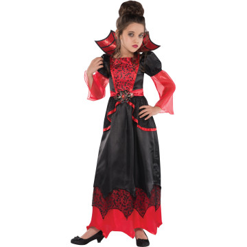 Déguisement reine vampire noir et rouge Halloween fille