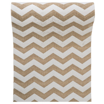 Chemin de table chevron jute naturel/blanc 28cm x 5 m