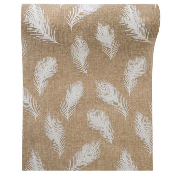 Chemin de table plume jute naturel/blanc 28 cm x 5 m