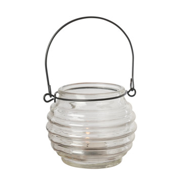 Photophore rond en verre transparent avec anse