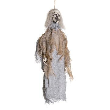Zombie sorcière gris animé et sonore Halloween 46 x 40 x 7 cm