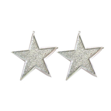 Lot de 2 Suspensions Etoile argent pailleté argent 8 cm