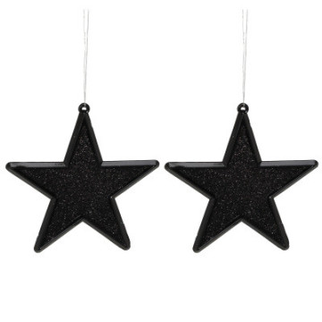 Lot de 2 Suspensions Etoile noir pailleté 8 cm