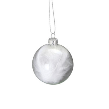 Boule verre transparente avec plume D 6 cm