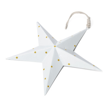 Etoile blanche pois dorés en métal 20 cm