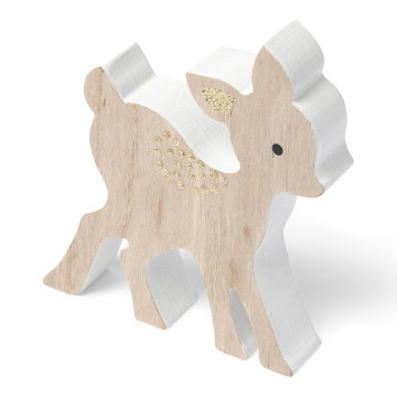 Faon en bois cérusé pailleté or 14 cm