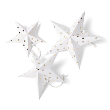 Lot de 3 Etoiles blanches pois dorés en relief