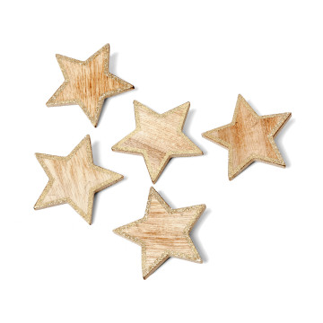 Lot de 5 étoiles bois cérusé cuivre pailleté 6 cm