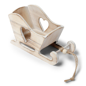 Traîneau cœur en bois cérusé 6,5 x 14 cm