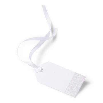 Lot de 8 étiquettes déco bord pailleté blanc 8 x 4 cm