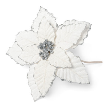 Fleur de Noël argent pailleté en lin 18 cm