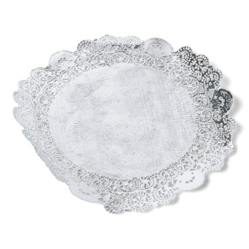 Lot de 6 napperons dentelle papier argent  D 26,5 cm