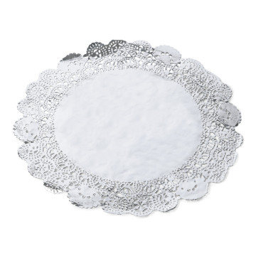 Lot de 10 napperons dentelle papier argent D 11,5 cm