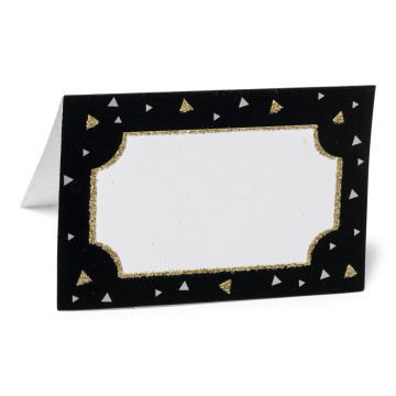 Lot de 6 marque-place noir/or pailleté 9 x 6 cm