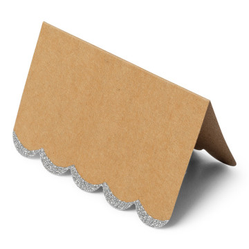 Lot de 8 marque-place kraft/argent pailleté 9 x 6 cm
