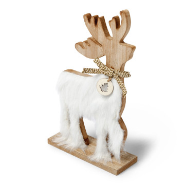 Cerf en bois fourrure blanche 14,5 x 24,5 cm