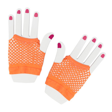 Mitaines courtes en résille orange fluo