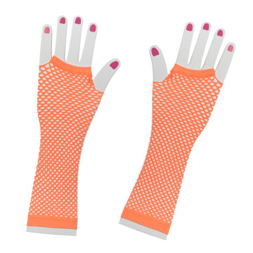 Mitaines montantes en résille orange fluo