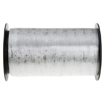 Rouleau de bolduc Joyeuses fêtes blanc 10mm x 50 m