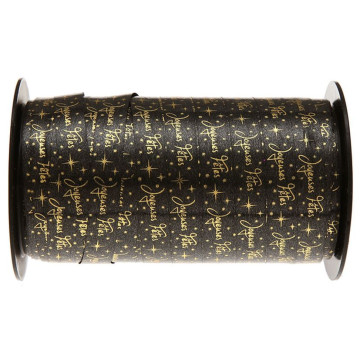 Rouleau de bolduc Joyeuses fêtes noir 10mm x 50 m