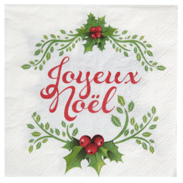 Lot de 20 serviettes Joyeux Noël en papier 33 x 33 cm