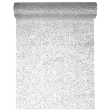 Chemin de table argent pailleté Vague en organdi 28 cm x 5 m