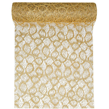 Chemin de table or or métallique dentelle en organdi 28 cm x 5 m