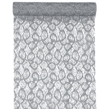 Chemin de table argent métallique dentelle en organdi 28 cm x 5 m